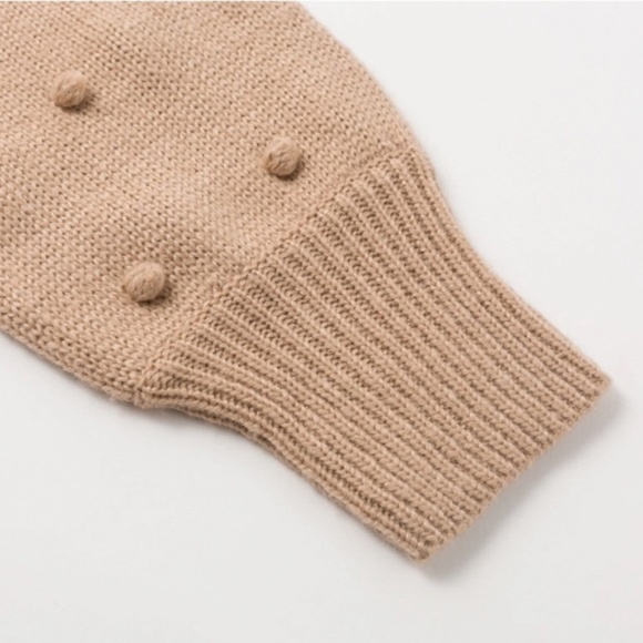 New Arrival! Tan Cable Knit Pom Pom Sweater Top - Picture 7 of 9